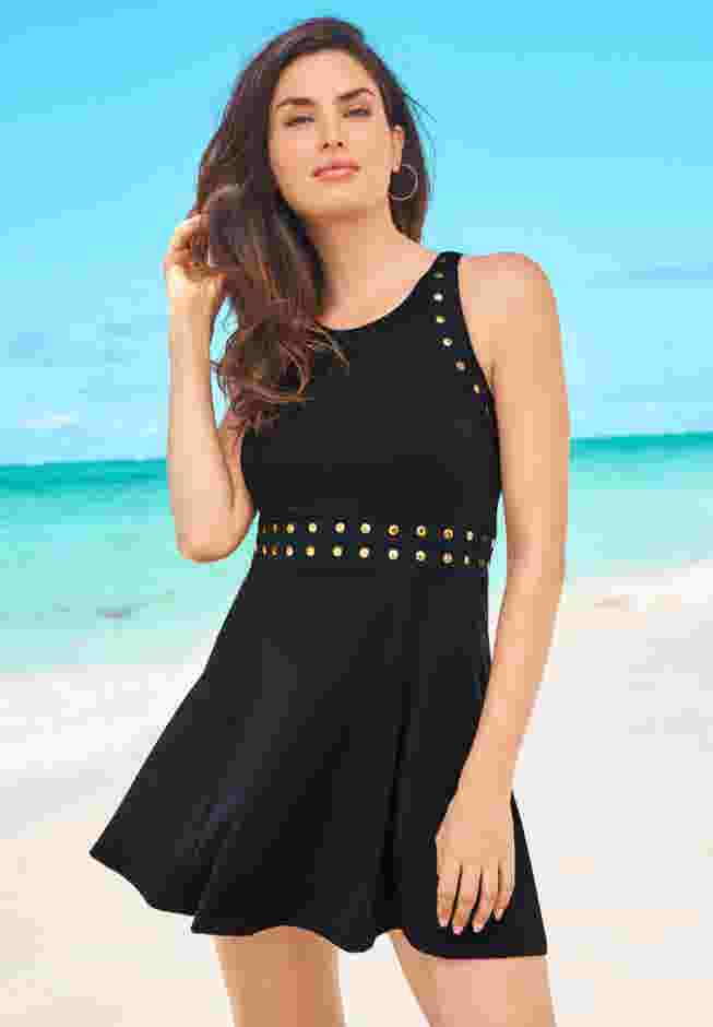 High-Neck Studded Swim Dress image number 0