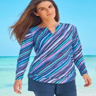 Split-Neck Long Sleeve Swim Tee with Built-In Bra image number null