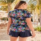 Split-Neck Short Sleeve Swim Tee with Built-In Bra image number null