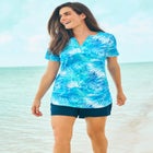 Split-Neck Short Sleeve Swim Tee with Built-In Bra image number null