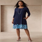 Stretch Knit Three-Quarter Sleeve T-shirt Dress image number 0