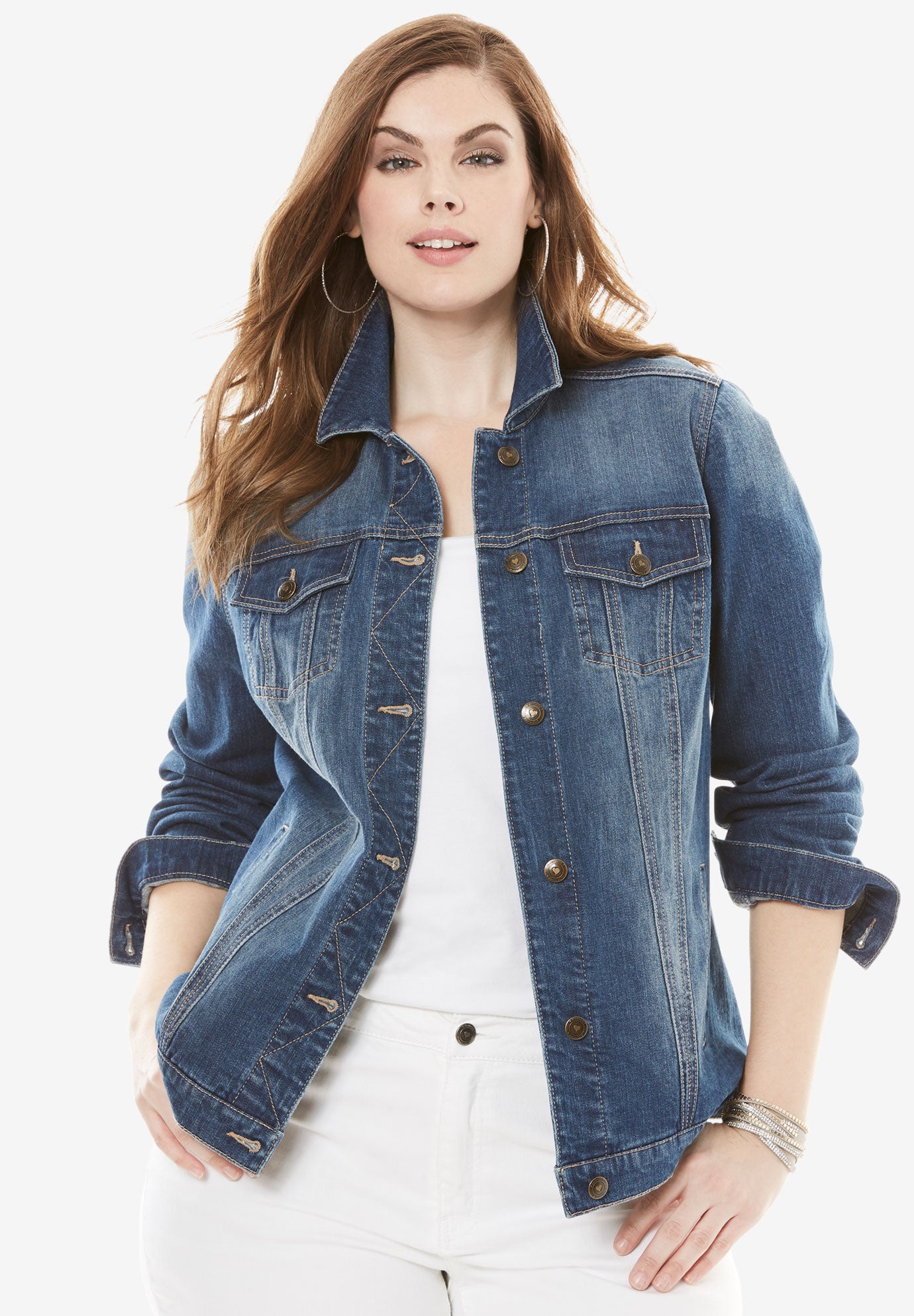 Plus Size Classic Stretch Denim Jacket image number 0