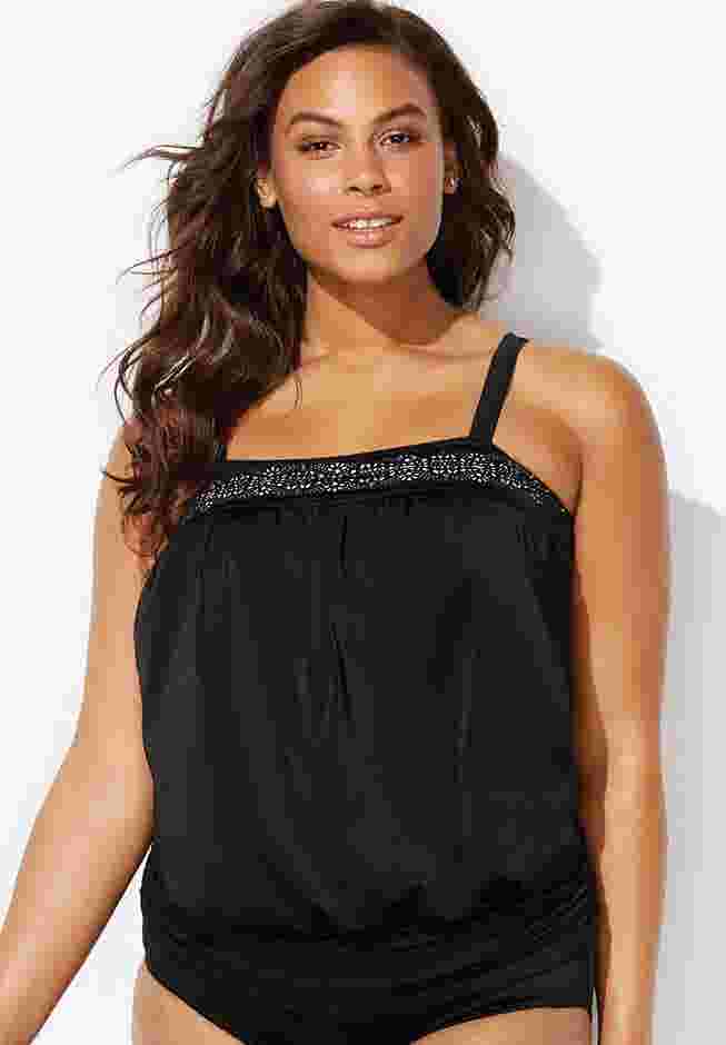 Laser Cut Blouson Tankini Top image number 0