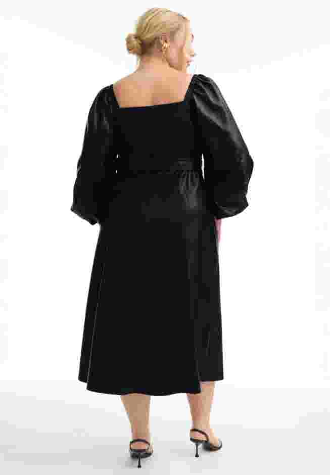 Puff Sleeve Faux Leather Midi Dress image number 1