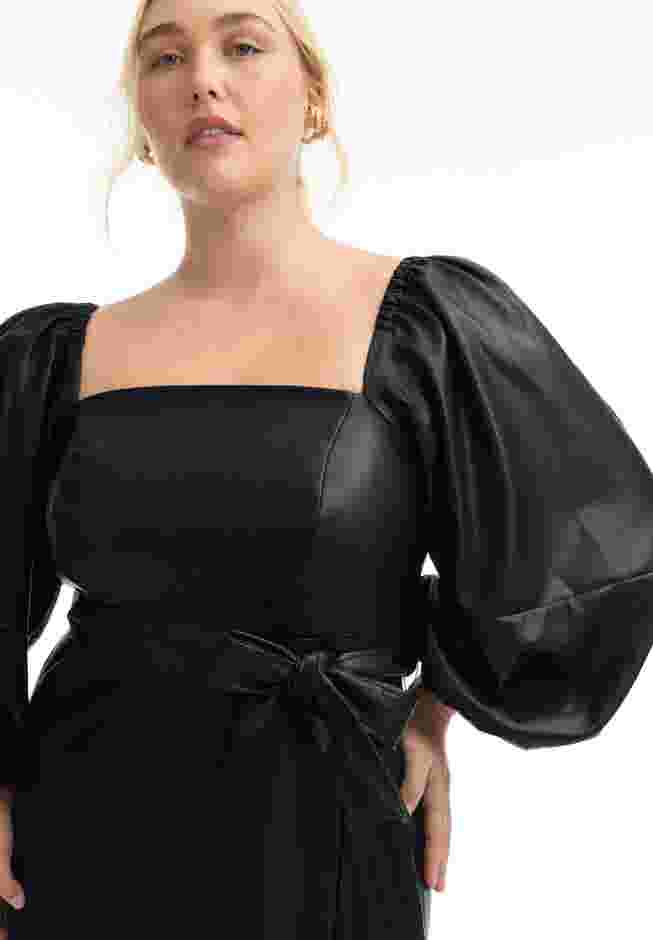 Puff Sleeve Faux Leather Midi Dress image number 3