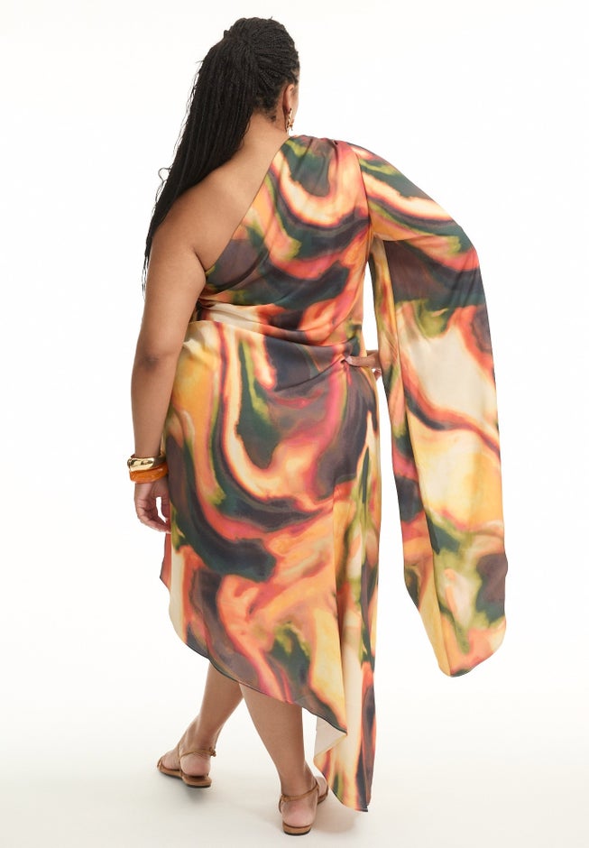 Asymmetrical One-Sleeve Cape Dress image number 1