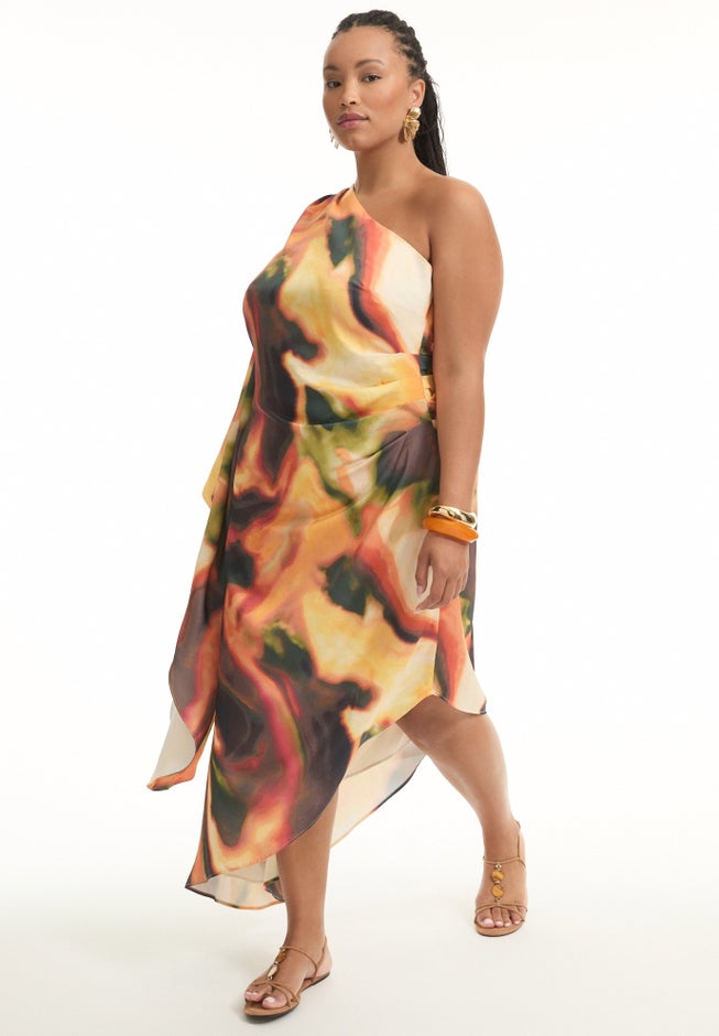 Asymmetrical One-Sleeve Cape Dress image number 2