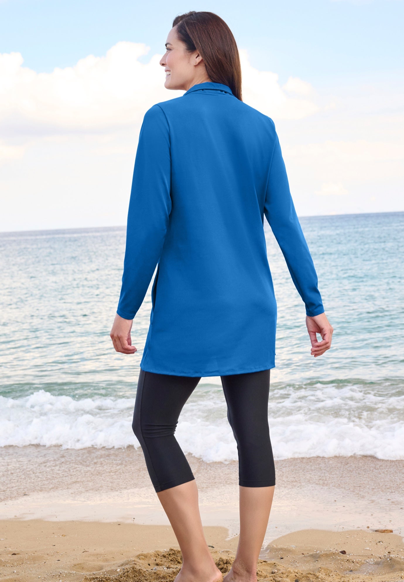 Chlorine Resistant Long-Sleeve Mock Neck Swim Tee image number 1