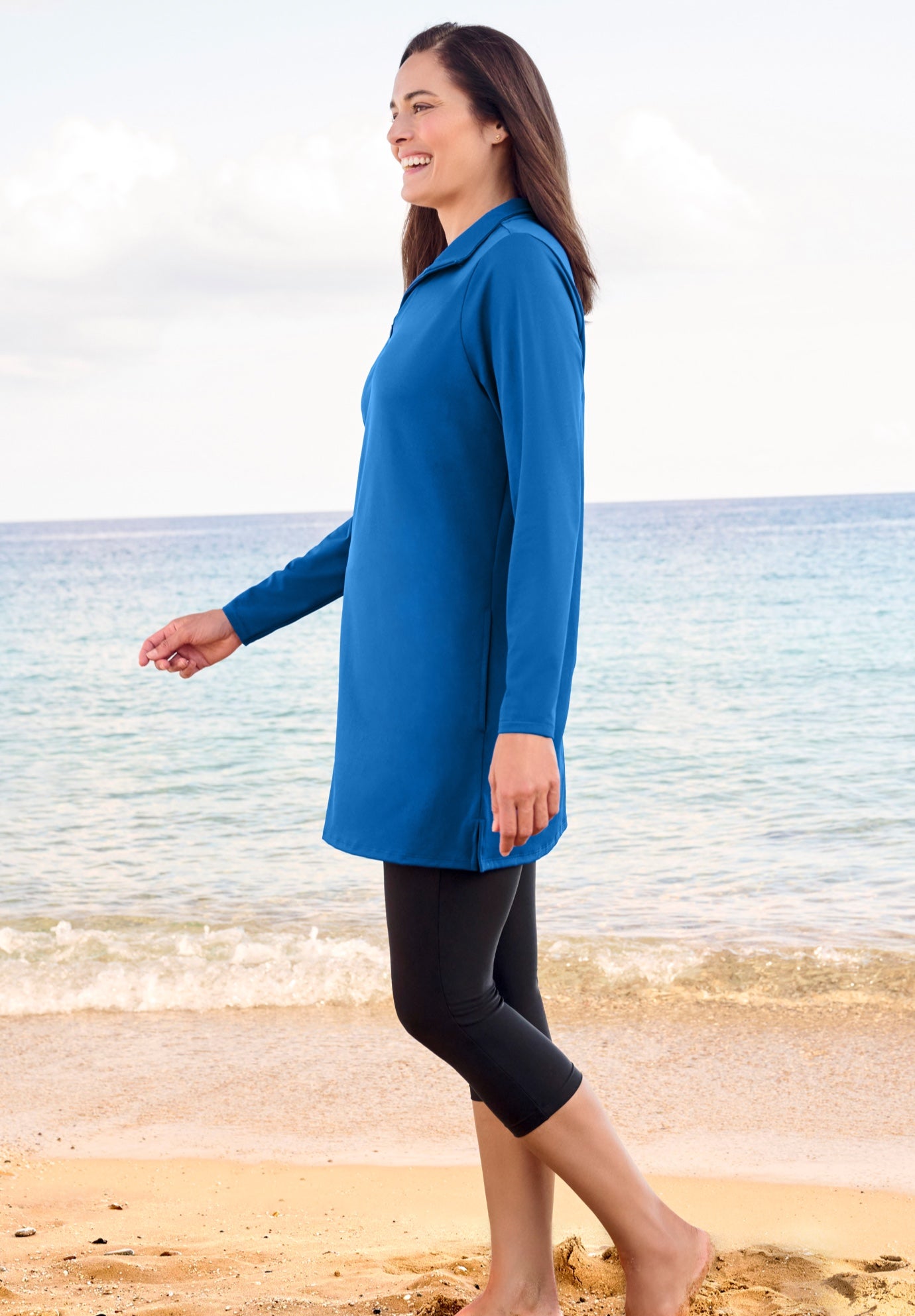 Chlorine Resistant Long-Sleeve Mock Neck Swim Tee image number 2