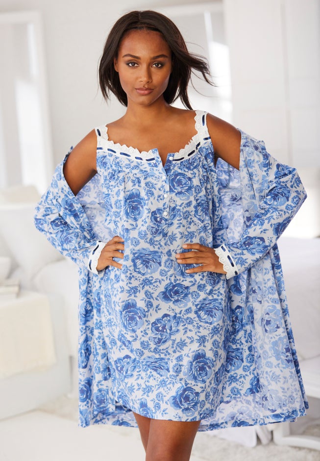 Short 2-Piece Cabbage-Rose Peignoir Set image number 7