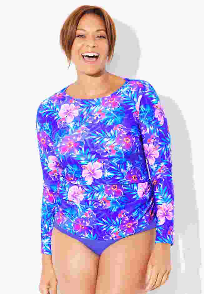 Chlorine Resistant Side-Tie Long Sleeve Swim Shirt Rash Guard image number 0