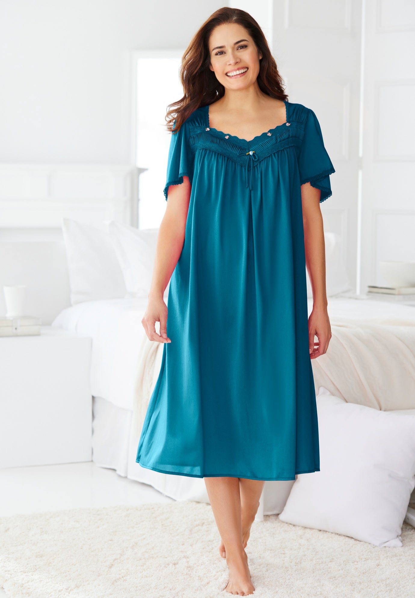 Short Silky Lace-Trim Gown image number 0
