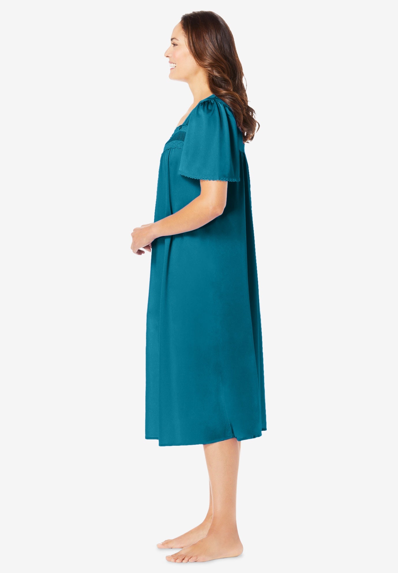 Short Silky Lace-Trim Gown image number 2