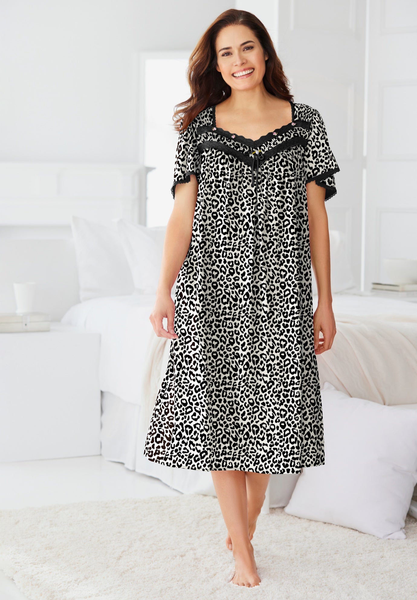 Short Silky Lace-Trim Gown image number 0