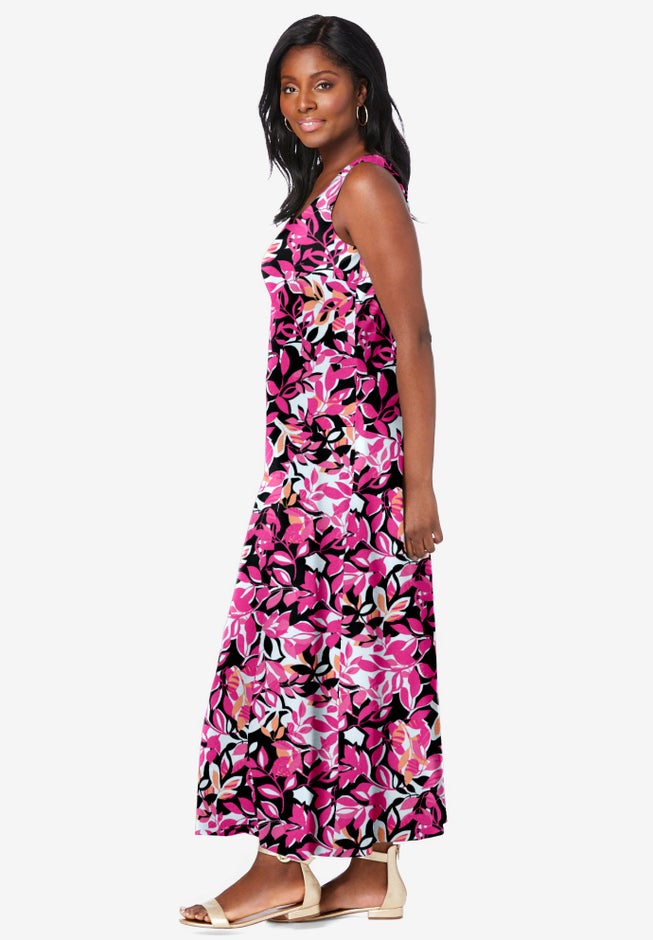 pink cotton tank dress Girls Soft Cotton Jersey Flutter Tank Dress | Hot Pink / 18/24M