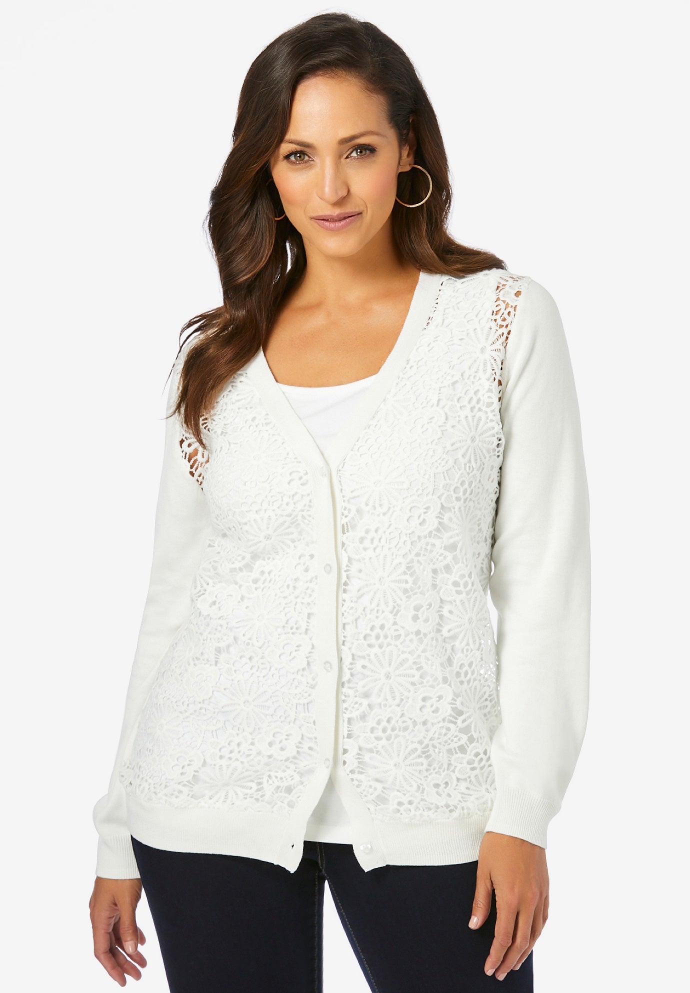 Crochet Button-front Cardigan image number 0