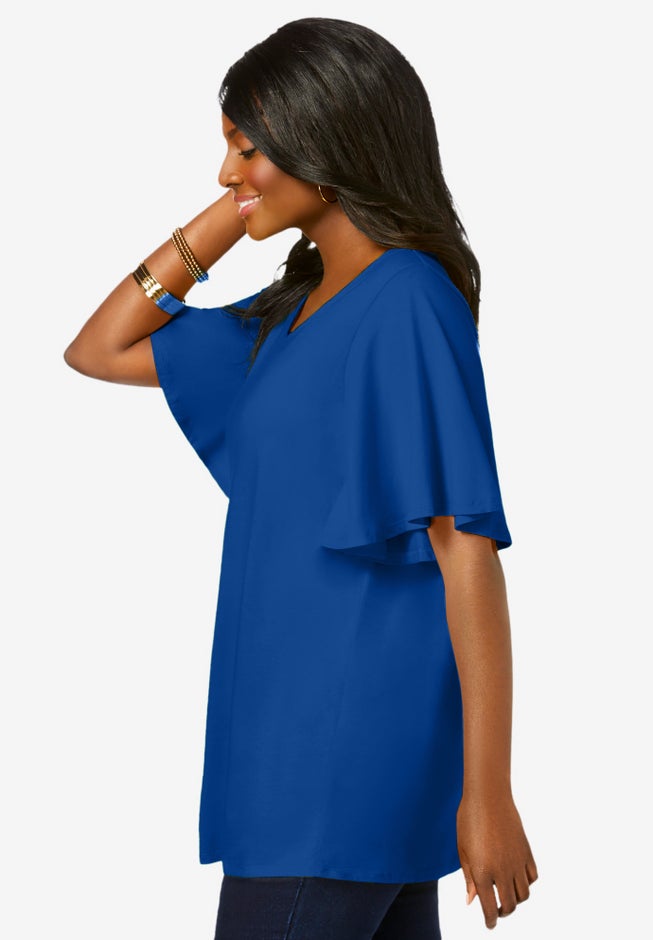 Stretch Knit Flutter Sleeve Tunic image number 2