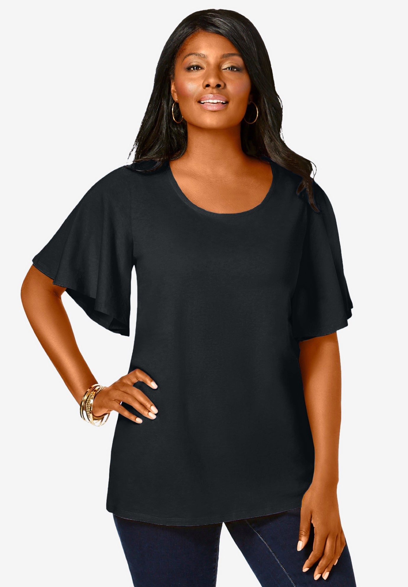 Stretch Knit Flutter Sleeve Tunic image number 0