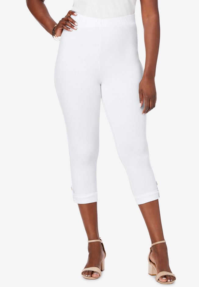 Stretch Cotton Cuff-Button Capri Legging image number 0
