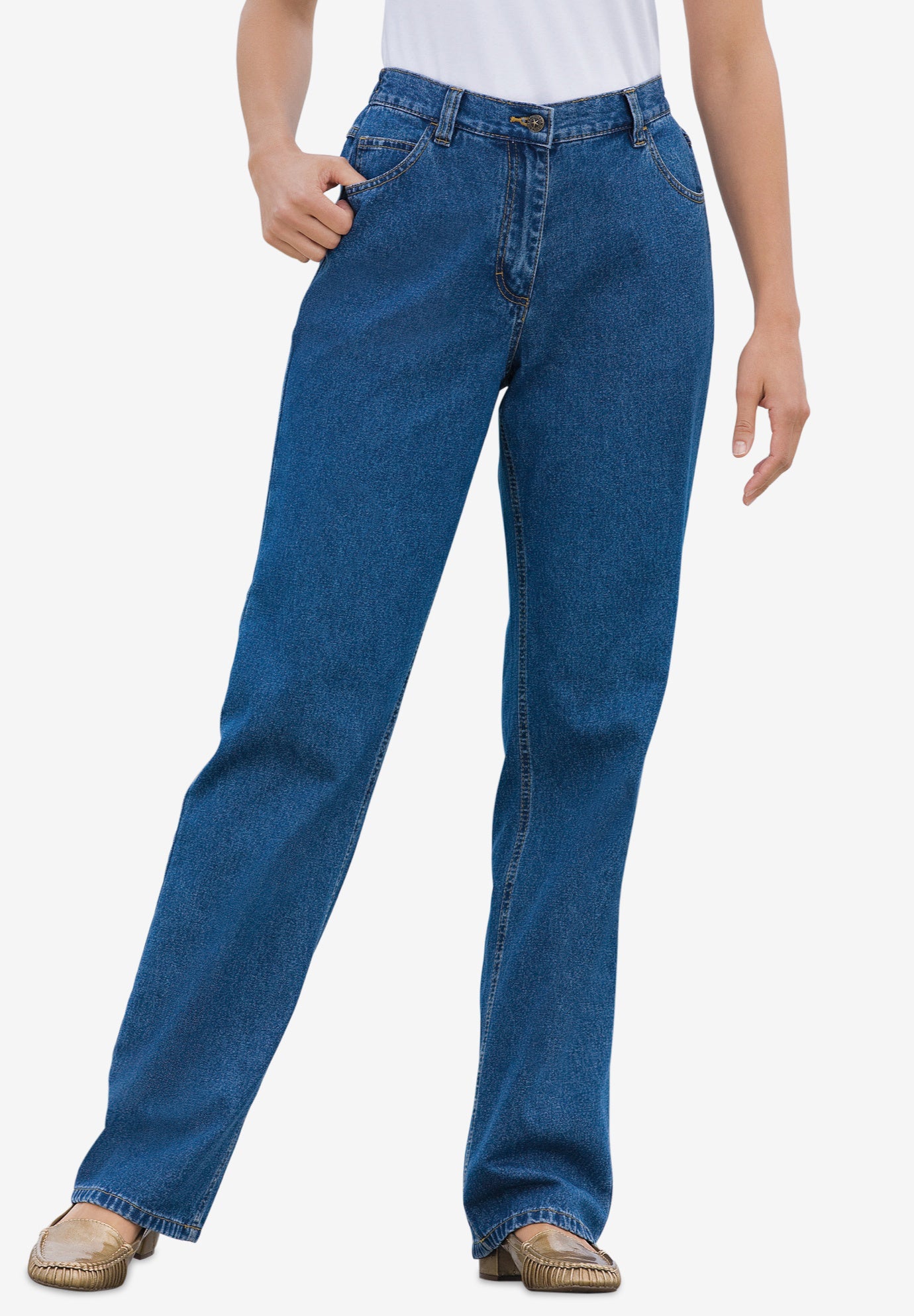 Perfect Back-Elastic Gap-Free Straight-Leg Cotton Jeans image number 2