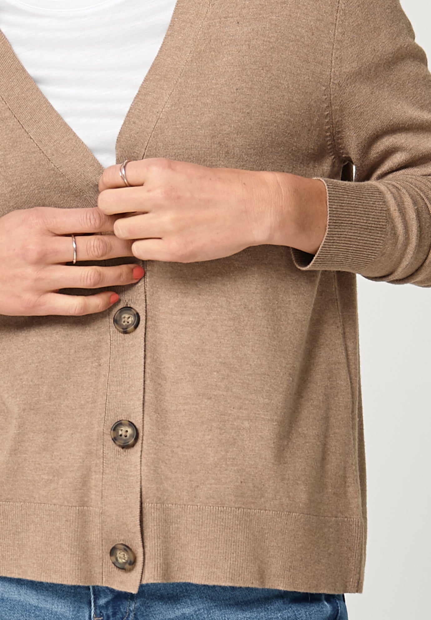 Lightweight Fine Knit Relaxed V-Neck Boxy Cardigan image number 2