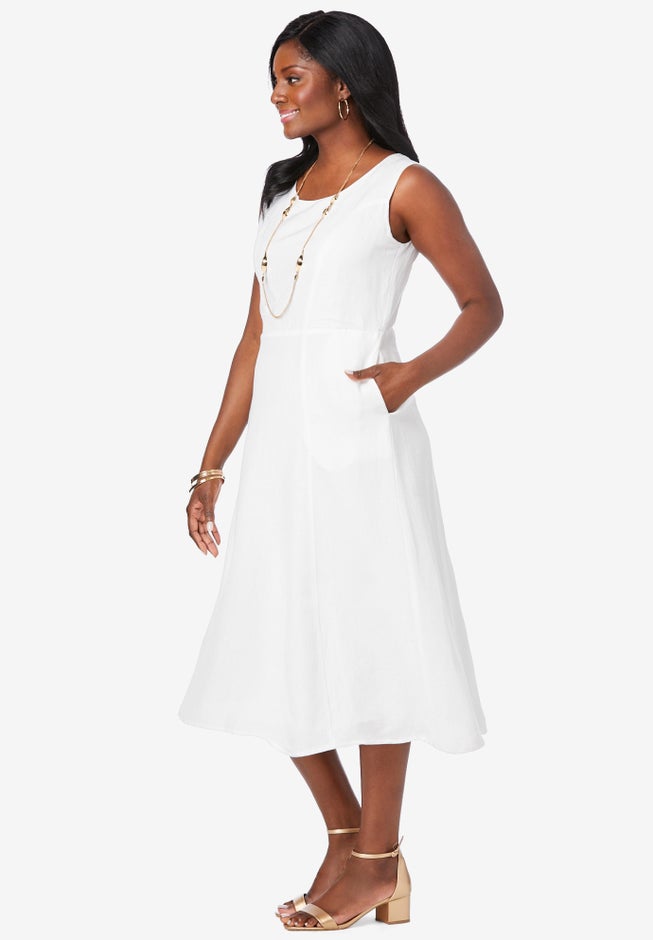 Linen Fit & Flare Midi Dress - Sleeveless Style, Rich Brown | Ellos Linen Fit & Flare Midi Dress - Sleeveless Style, Rich Brown | Ellos