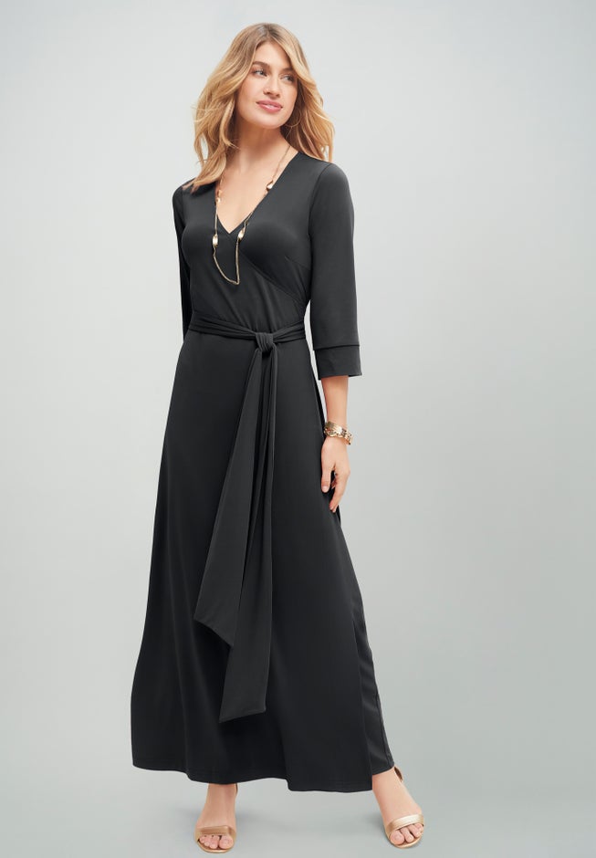 Stretch Knit Faux Wrap Maxi Dress image number 0