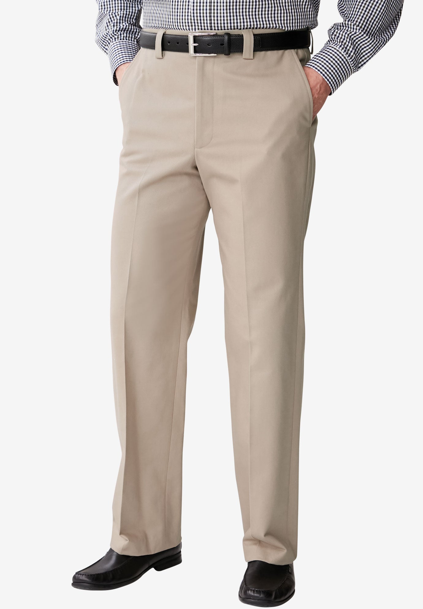 Relaxed Fit Wrinkle-Free Full Elastic Plain Front Pants image number 0