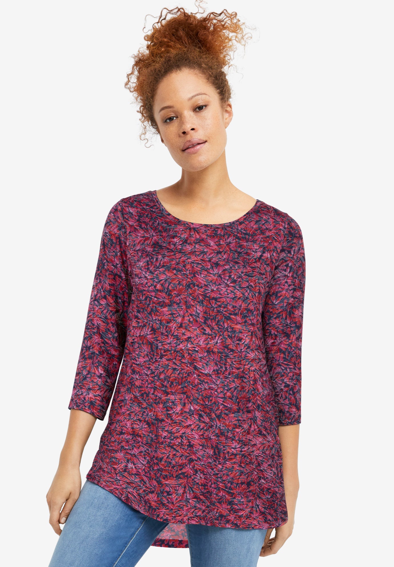 Three-Quarter Sleeve Curved Hem Tunic image number 0