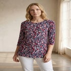 Stretch Knit Scoop Neck 3/4 Sleeve Curved Hem Tunic image number null