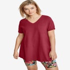 Stretch Knit V-neck Short Sleeve Chest Pocket Tunic image number null