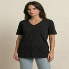 Stretch Knit V-neck Short Sleeve Chest Pocket Tunic image number null