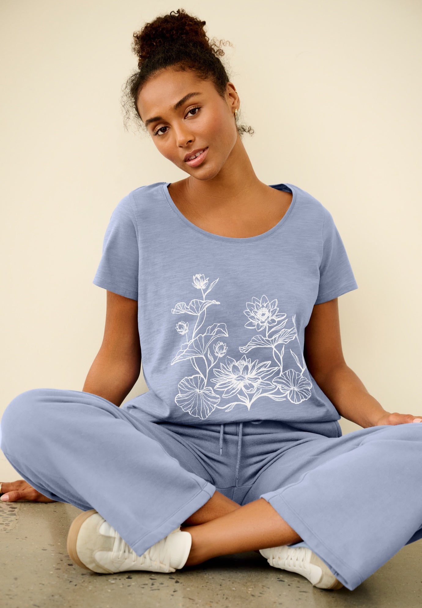 100% Cotton Jersey Slub Scoopneck Short Sleeve Graphic Tee image number 0