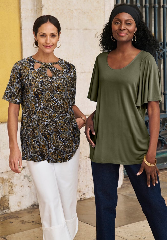 Stretch Knit Cutout Swing Tunic image number 1