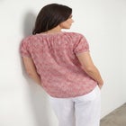 A-Line Scoop Neck Ruffle Trim 100% Cotton Cambric Peasant Blouse image number 1