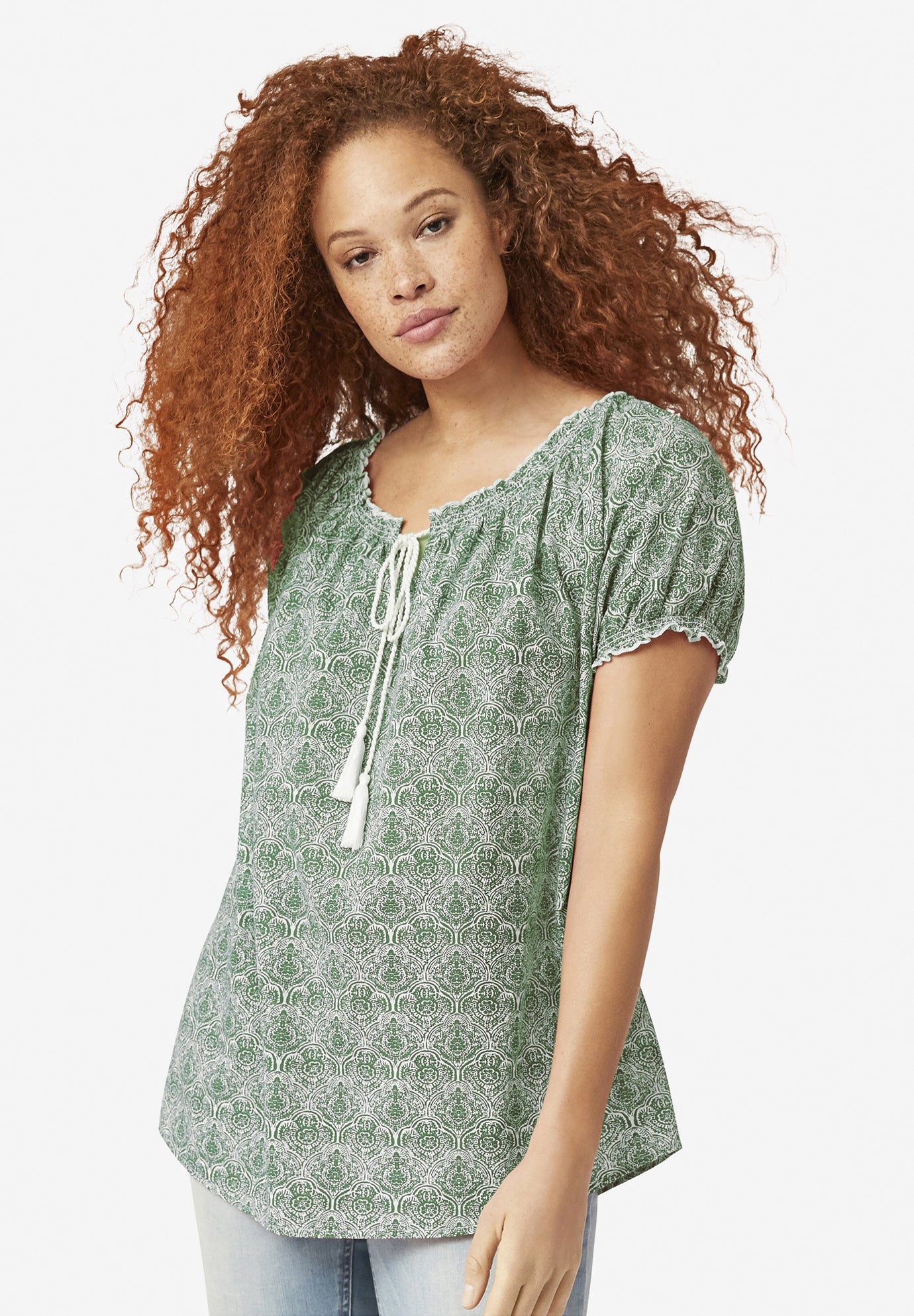 Ruffle Trim Peasant Blouse image number 0