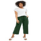 Linen-Blend Drawstring Elastic Waist Relaxed Fit Capris image number null