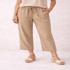 Linen-Blend Drawstring Elastic Waist Relaxed Fit Capris image number 0