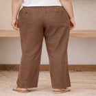 Linen-Blend Drawstring Elastic Waist Pants image number null