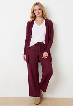 Open Front Long Ribbed Sleeve Waffle Cardigan