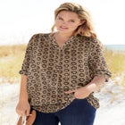 Rayon Three-Quarter Sleeve Effortless Tab-front Blouse image number null