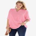 Rayon Three-Quarter Sleeve Effortless Tab-front Blouse image number null