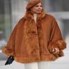 Faux Fur Trim Wool Cape image number null