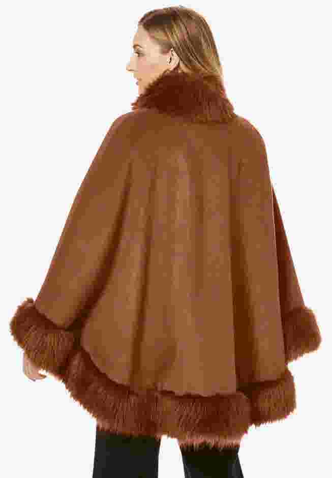Faux Fur Trim Wool Cape image number 4