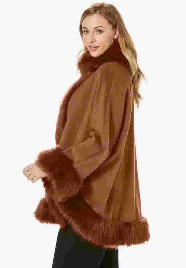 Faux Fur Trim Wool Cape image number 3