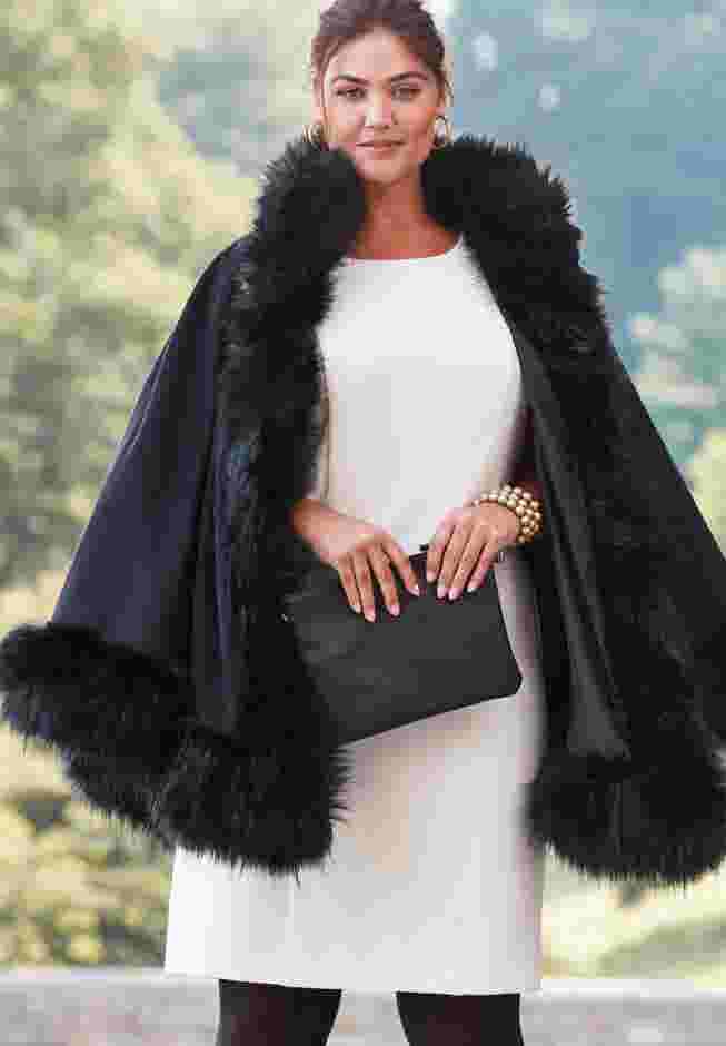 Faux Fur Trim Wool Cape image number 6