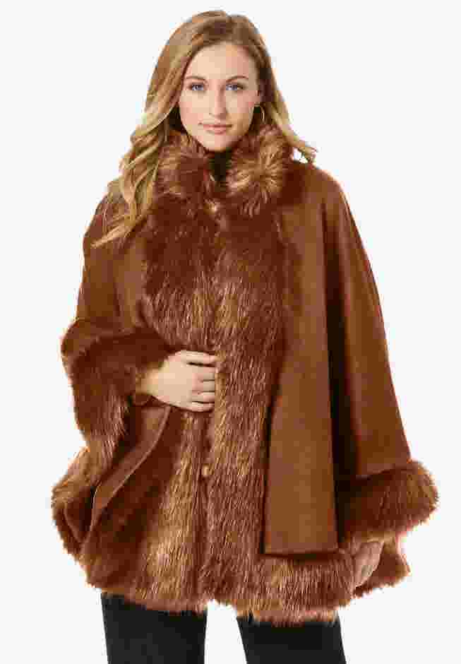 Faux Fur Trim Wool Cape image number 2