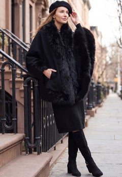 Faux Fur Trim Wool Cape