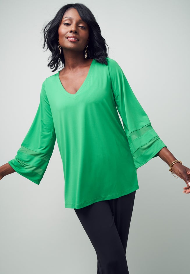 Stretch Knit Mesh Inset Sleeve Tunic image number 3