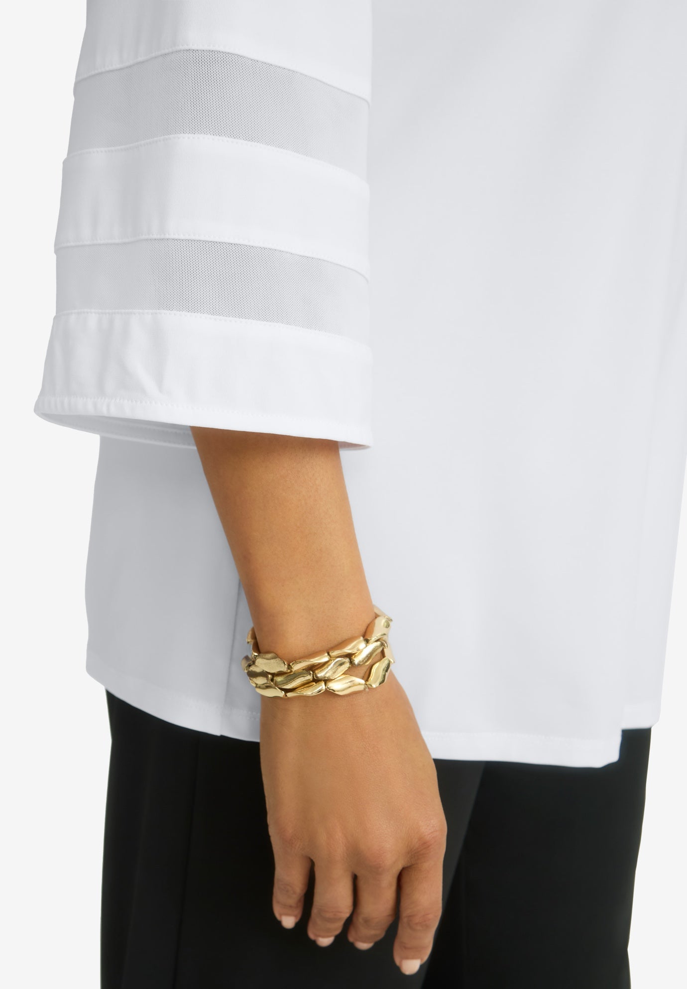 Stretch Knit Mesh Inset Sleeve Tunic image number 3